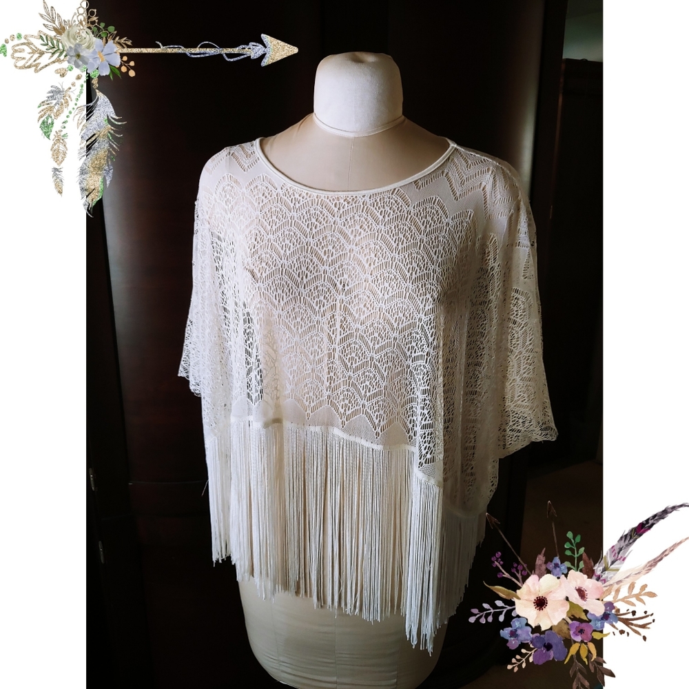 Lush Ivory Crochet Fringe Swim Coverup